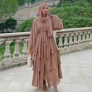 Vêtements ethniques Fashion Couxage à trois couches en mousseline de mousseline élégante robe robe robe musulmanes robes maxi pour femmes modestes Abaya