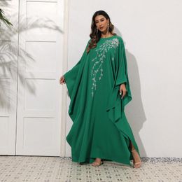 Etnische Kleding Mode Rechte Vat Arabische Elegante Losse Hoogwaardige Chiffon Geborduurde Vleermuis Lange Mouw Effen Ronde Hals Gewaad