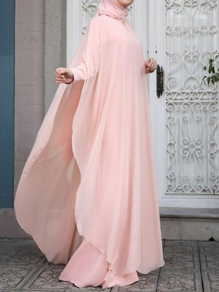 Ropa étnica Moda Verano Largo Sundress Ramadán Hijab Vestido 2 unids Mujeres Vestido de manga Fiesta Musulmán Kaftan Abaya Maxi Vestidos