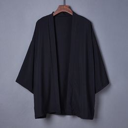 Vêtements ethniques mode été couleur unie manteau japonais Kimono Cardigan Haori pour femme homme lâche mince noir vêtement extérieur 230331