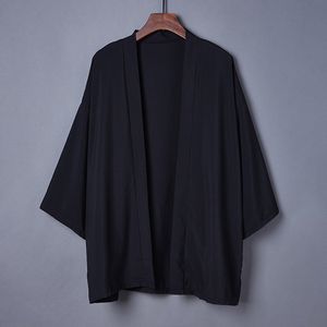 Vêtements ethniques mode été couleur unie manteau japonais Kimono Cardigan Haori pour femme homme lâche mince noir vêtement extérieur 230331