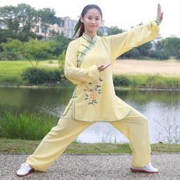 Ropa étnica Moda Tai Chi Uniforme Artes marciales Chino Tradicional Folk Traje de manga larga Traje Mañana Ropa deportiva TA1995