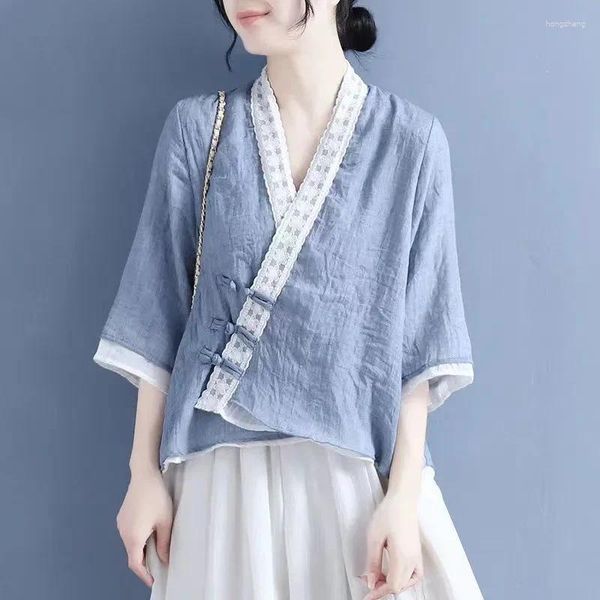 Vêtements ethniques Mode Femme Blouses 2024 Linge Chinois Vêtements traditionnels pour femmes Vintage Top Femelle Chinoiserie Été Tang Costume