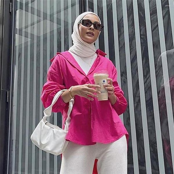 Vêtements ethniques mode femmes musulman plaine Abaya à manches longues décontracté hauts Blouse dubaï caftan islamique turquie arabe Femme chemise poches