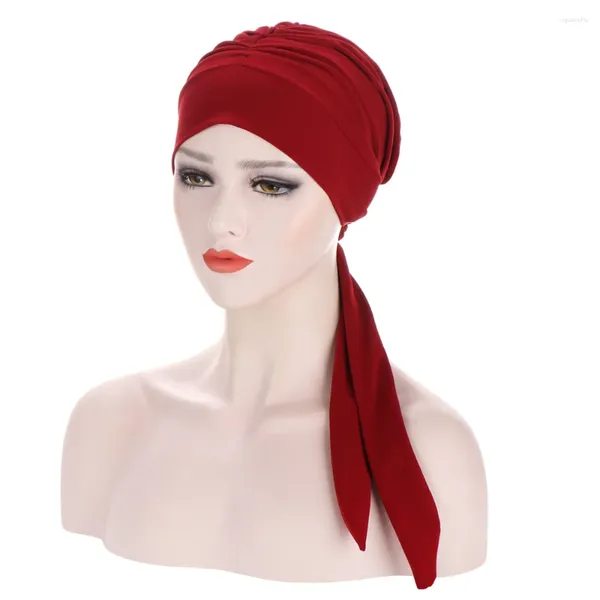 Vêtements ethniques Mode Femmes Musulman Pré-Tied Hijab Chemo Caps Strech Longue Queue Chapeau Bonnet Tête Wrap Écharpe Cancer Bandanas Femme Turbante