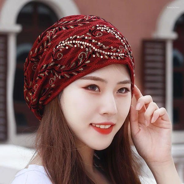 Vêtements ethniques Mode Femmes Strass Dentelle Turban Chapeau Respirant Chapeaux Musulmans Mince Été Femelle Foulard Bonnet Perte De Cheveux Couverture De Tête