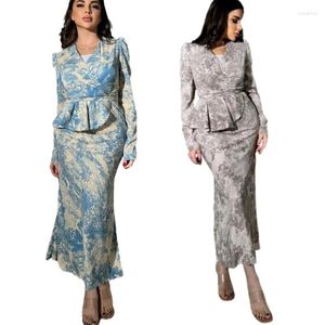 Etnische kleding mode dames Afrikaanse lange mouwen ruches tops rokken sets elegante Dubai dames bloemenprint blouse outfits abaya