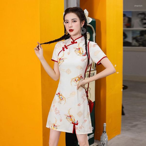 Vêtements ethniques Mode Femmes Mince Mini Cheongsam Style Chinois Jeunes Filles Robe De Soirée Doux Imprimer Fleur Qipao Vestidos Vintage Dames Qi