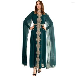 Etnische kleding modieuze mantel moslimjurk vrouw Lace Applique Chiffon Arab Bat Sleeve Midden -Oosten Dubai Abaya Ramadan Robe Femme