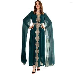 Vêtements ethniques Cape à la mode Robe musulmane Femme Dentelle Applique Mousseline de soie Arabe Manches de chauve-souris Moyen-Orient Dubaï Abaya Ramadan Robe Femme