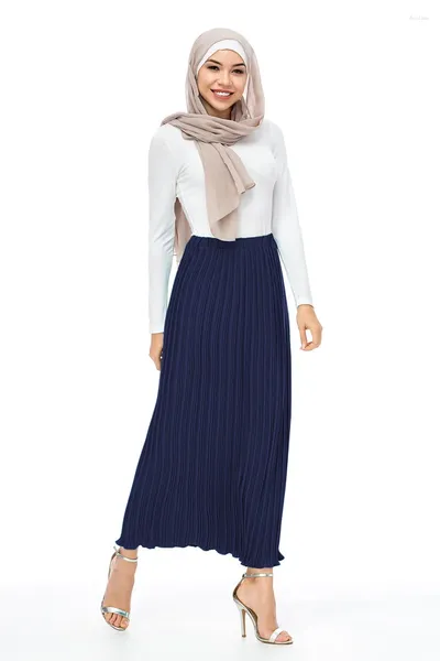 Vêtements ethniques Mode Musulman Élégant Jupe plissée Mousseline de soie Turc Demi Femmes Taille Haute Bouton Soirée Longue Maxi Islamique