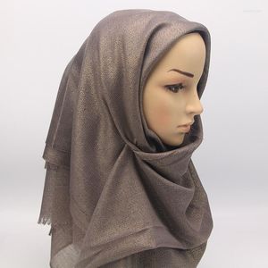 Etnische kleding modieuze glans franje metalen sjaal moslim hoofdband vrouwen viscose islamitische hijabs tulband goud lurex lange sjaals