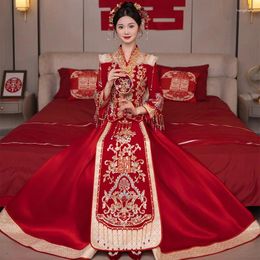 Vêtements ethniques Femelle Elegant Winter Xiuhe Bride 2024 Robe de mariée chinoise Broderie Toast Outsider Cheongsam