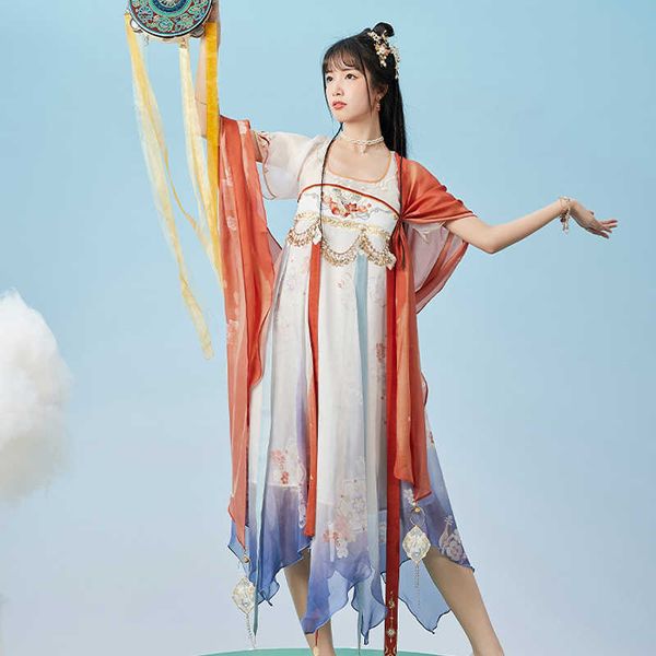Ropa étnica Vestido Hanfu femenino Nuevo verano Mujeres chinas Ropa diaria Festival de danza folclórica de la dinastía Tang Ropa de escenario Trajes rave DQL7275 G230428
