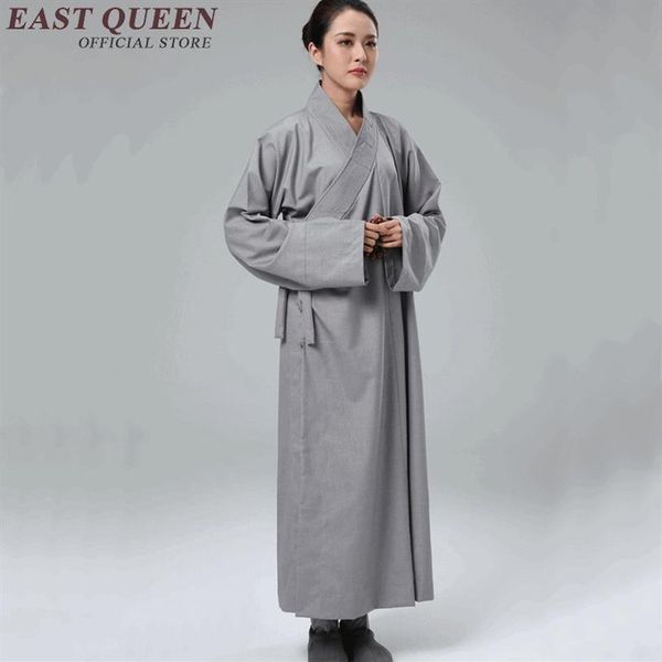 Vêtements ethniques Femme Pure Couleur Bouddhiste Moine Robes Shaolin Uniforme pour dames Traditionnel chinois Cardigan à manches longues KK809 Y264L