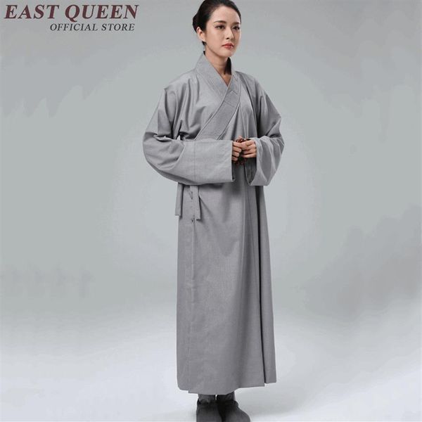 Vêtements ethniques Femmes Pure Couleur Bouddhiste Moine Robes Shaolin Uniforme pour dames Traditionnel chinois Cardigan à manches longues KK809 Y2223