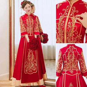 Etnische kleding Vrouwelijke Xiuhe Vintage Bordeaux Nieuwigheid Toast Kleding Traditionele Chinese trouwjurk Elegant Temperament Cheongsam Hanfu