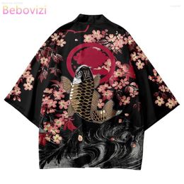 Ropa étnica Fish Sakura Imprimir Tradicional Haori Mujeres Hombres Estilo Japonés Samurai Masculino Femenino Calle Cosplay Cardigan Kimono