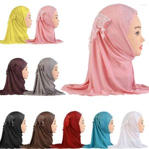 Etnische Kleding Geschikt 2-6 Jaar Oud Klein Meisje Kinderen Hijab Hoeden Met Kant Kwastje Diamanten Moslim Sjaal Islamitische Hoofddoek Hoed Amira Trek Aan