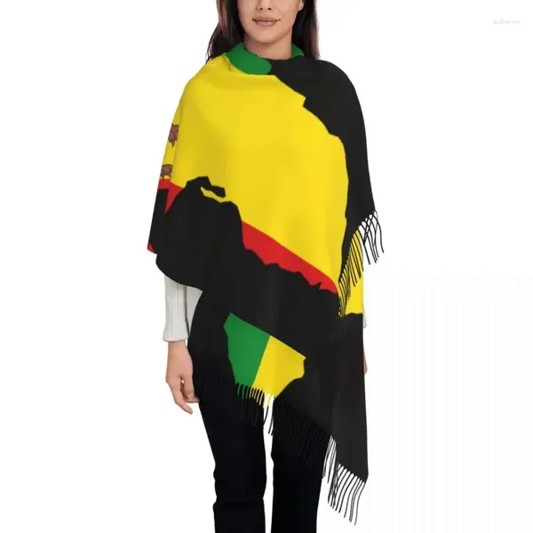 Ropa étnica Bandera de Etiopía Jamaica Borla Bufanda Mujeres Suave León Judá Chales Envolturas Señora Bufandas de invierno