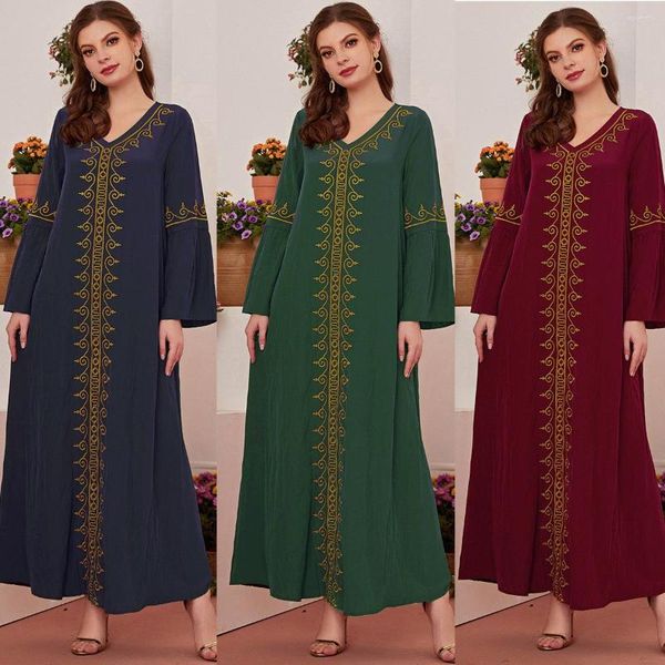 Vêtements ethniques Flare Sleeve Muslim Dress Femme Abaya Élégant Dubaï Turquie Arabe Islamique Saudi Vintage V-Col Robe