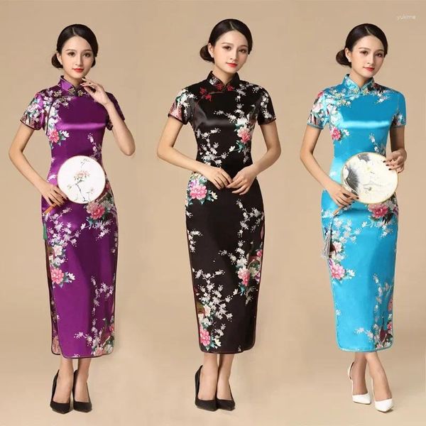 Vêtements ethniques FloralPeacock Femmes Traditionnelle Chinoise Robe Vintage Col Mandarin Qipao Oversize Long Slim Cheongsam 3XL 4XL 5XL 6XL