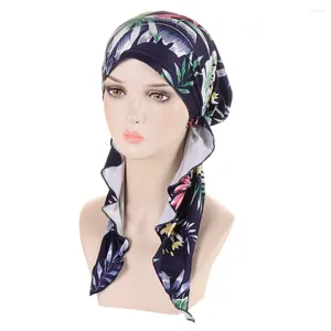 Vêtements ethniques Floral Chapeau pré-attaché Femmes Foulard Musulman Intérieur Hijab Bonnets Bonnet Léopard Imprimer Perte De Cheveux Wrap Bandanas Chemo Cap Écharpe