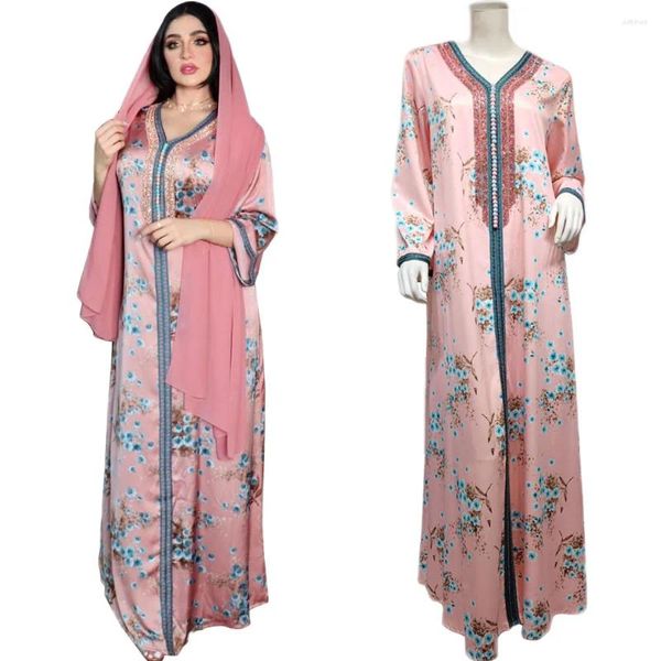 Vêtements ethniques Floral Imprimé Abaya Musulman Femmes Robe Turc Caftan Middle East Long Robe Eid Mubarak Ramadan Jalabiya Dubai Fashion