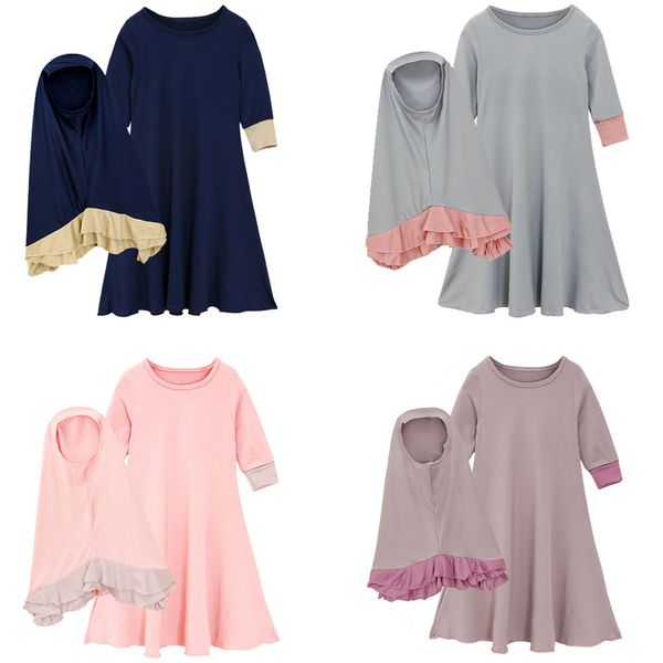 Vêtements ethniques Floral Imprimé Arabe Enfants Filles Robe À Manches Longues Musulman Hijab Islamique Abaya Kaftan Maxi Robe Prière Ensemble Vêtements Ramadan Costumes 230721