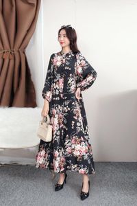 Vêtements ethniques Robe imprimée florale Femme Mode musulmane Manches longues Maxi Femmes Robes Une ligne Lâche Robes Elegantes Para Mujer Drop