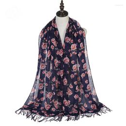 Ropa étnica Floral Impreso Bufandas largas Hijabs Thin Voile Musulmán Pañuelo Damas Turbante Mujer Diadema Mantón Islámico Head Wrap