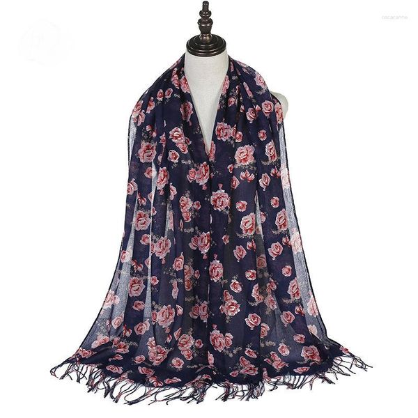 Ropa étnica Floral Impreso Bufandas largas Hijabs Thin Voile Musulmán Pañuelo Damas Turbante Mujer Diadema Mantón Islámico Head Wrap