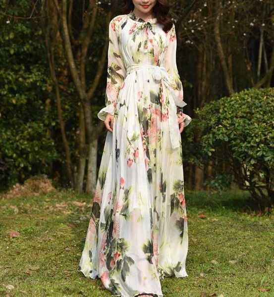 Vêtements ethniques Imprimé floral Robe maxi Womens Sundress 2023 Abaya Dubai Hijab Murffon Muslim Robes New African Turke Islam Kaftan Robe T240510