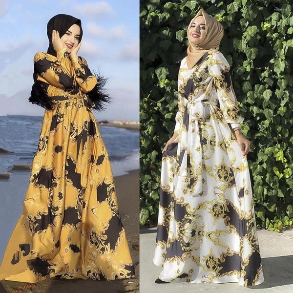 Vêtements ethniques Robe Maxi imprimée florale Robe d'été pour femmes 2023 Abaya Dubaï Hijab Robes musulmanes en mousseline de soie Afrique Turquie Islam Kaftan Robes