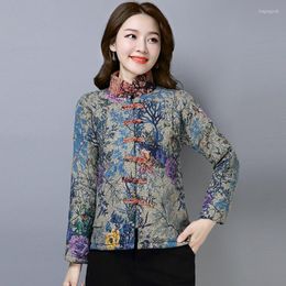 Ethnische Kleidung Floral Warm Cheongsam Top Mandarin Kragen Tang Anzug Damen Tops und Blusen 2022 Orientalischer chinesischer Stil Frauen 11707