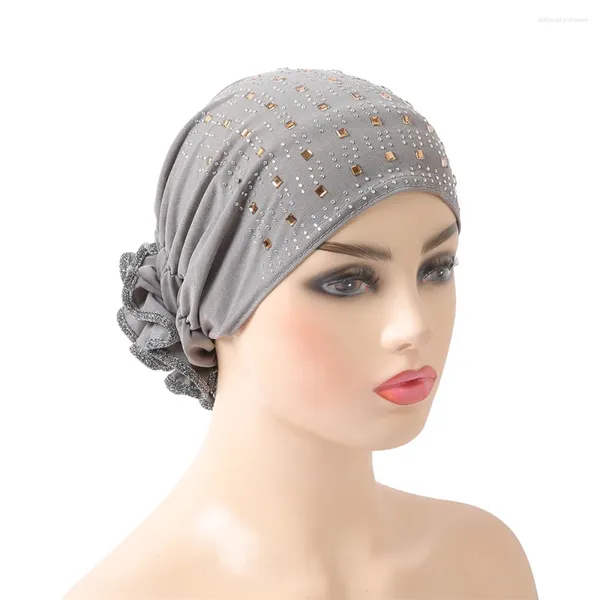 Ropa étnica Flor Mujeres musulmanas Strech Hijab Bonnet Chemo Cap Sombreros interiores Turbante Árabe Cáncer Bandana Gorros islámicos Headwrap Headcover