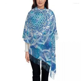 Etnische kleding Bloem van het leven in Lotus Mandala Spirituele sjaal voor dames Mode Wintersjaal Wraps Heilige Geometrie Meditatie Kwastje