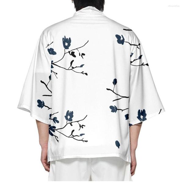 Vêtements ethniques Fleur Imprimé Blanc Japonais Samouraï Traditionnel Kimono 2023 Harajuku Surdimensionné Cosplay Tops