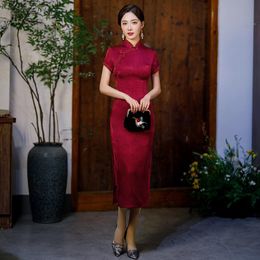 Etnische kleding bloem satijn hoge split sexy qipao slanke bruid bruiloft feestjurk jurk vrouwen mandarijn kraag Cheongsam vintage knop vestid