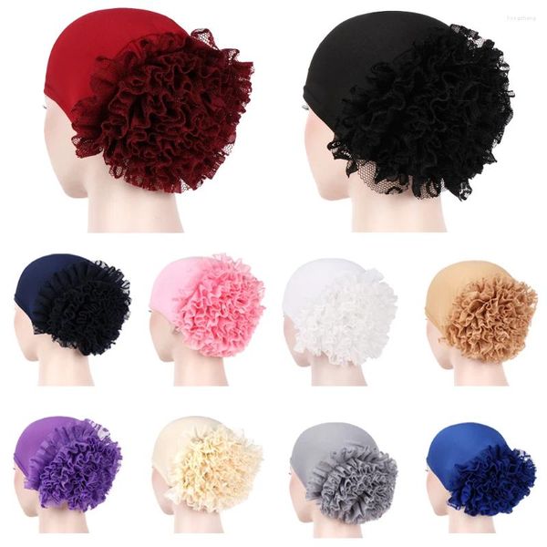 Ropa étnica Flor Turbante Musulmán Mujeres Hijab Estiramiento Chemo Cap Bonnet Bajo Bufanda Interior Sombrero Pérdida de cabello Headwear Wrap Femme