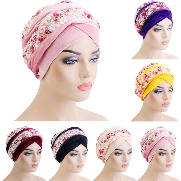 Vêtements ethniques Fleur Velvet Hijab Turban Cap Musulman Longue Queue Foulard Chapeau Islamique Sous Écharpe Bonnet Headties Africaines Wrap Head