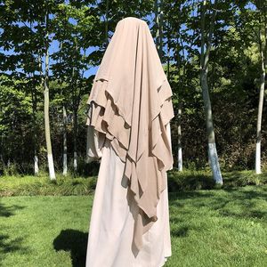 Ethnic Clothing Flowy Long Khimar Prayer Islamic Instant Hijab Tie Back Niqab Strings Overhead Scarf Front 2 Layer 3 Chiffon