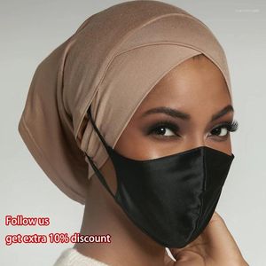 Vêtements ethniques Front Cross Muslim Hijabs intérieurs pour femmes Bonnet Chapeau avec trou d'oreille Stretchy Headwrap Accessoires islamiques