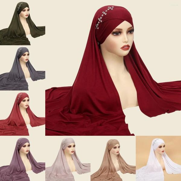 Ropa étnica Frente Pliegue Cruz Envoltura de cabello Bufanda Hijabs instantáneos Color sólido Musulmán Hijab Headwrap Pañuelo Turbante Sombrero Cap Headwear