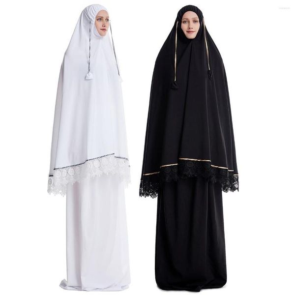 Vêtements ethniques Ensembles de vêtements de prière musulmane formelle Femmes Robe Hijab Abaya Islamique Turquie Dentelle Namaz Long Khimar Jurken Djellaba Abayas