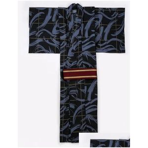 Vêtements ethniques Costume de fête formelle Standard Kimono Japon Peignoir Noir Mâle Coton Fleur Vintage Asiatique Folk Cosplay Taille Unique Drop Dhvlc