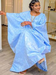 Vêtements ethniques Taille libre Bazin Riche Robes longues pour femmes africaines Party Shiny Dashiki Robe avec écharpe 2024 Dernière robe