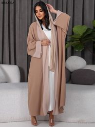 Etnische Kleding Front Open Abaya voor Vrouwen Korte Mode Effen Patchwork Arabische Dubai Marokkaanse Kimono Corban Eid Islamitische Outsider Gewaad 230721