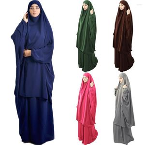 Ropa étnica cubierta completa Abaya musulmana mujeres con capucha largo Khimar Paryer vestido de ropa 2 piezas conjunto Kaftan Jilbab Burka Eid Ramadán Islam