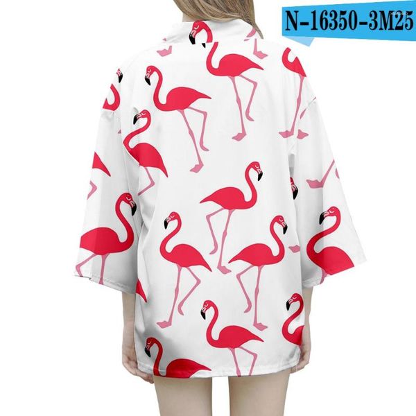 Vêtements ethniques drôles Flamingo 3D Printing japonais kimono haori yukata femmes / hommes mode été décontracté décolène cool manche / filles